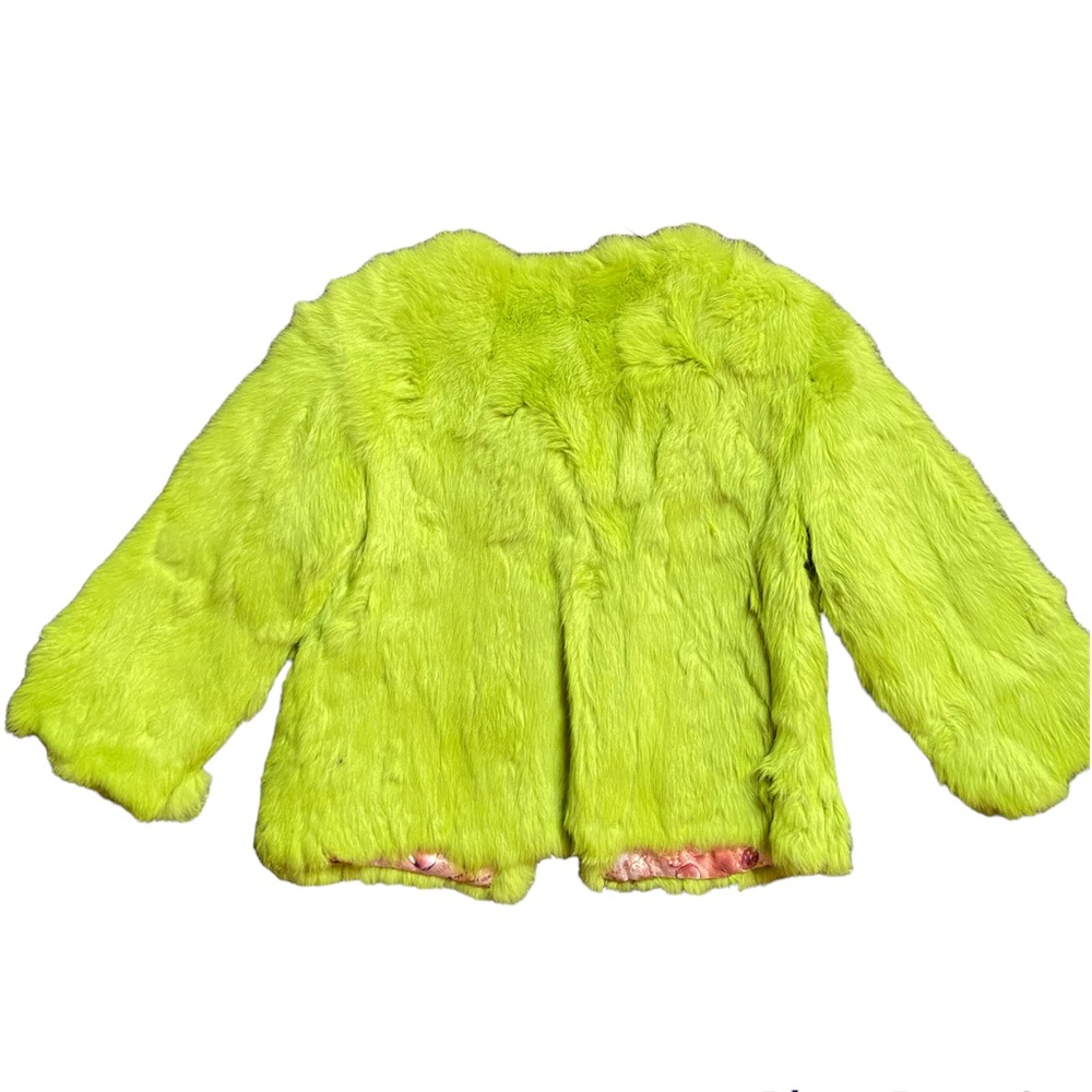 💯% Real Lime green fur coat jacket